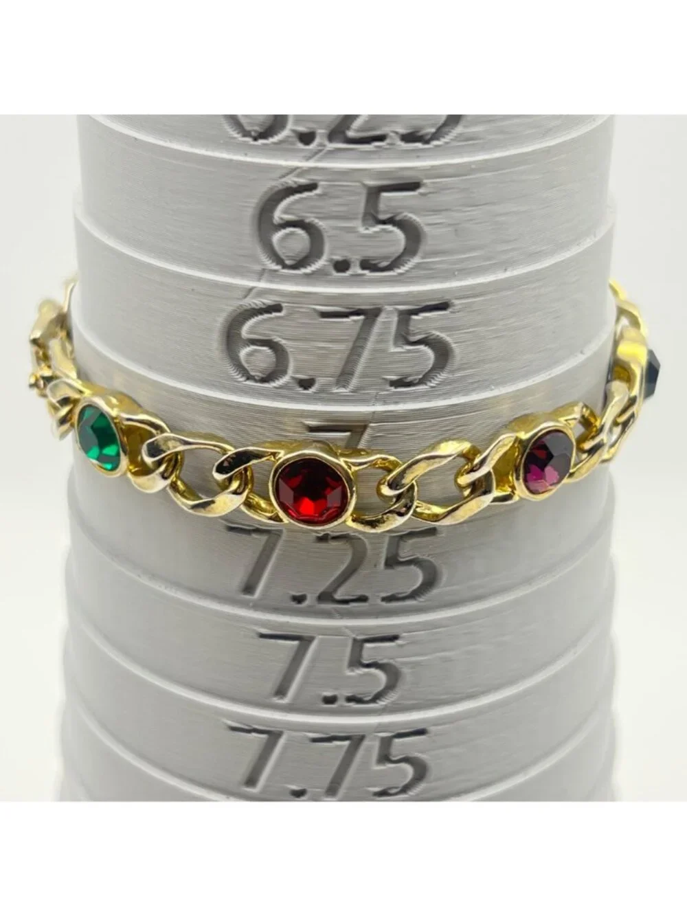 Jewel Tone Bracelet Multicolor Rhinestone Bezel Signed USA 7.5